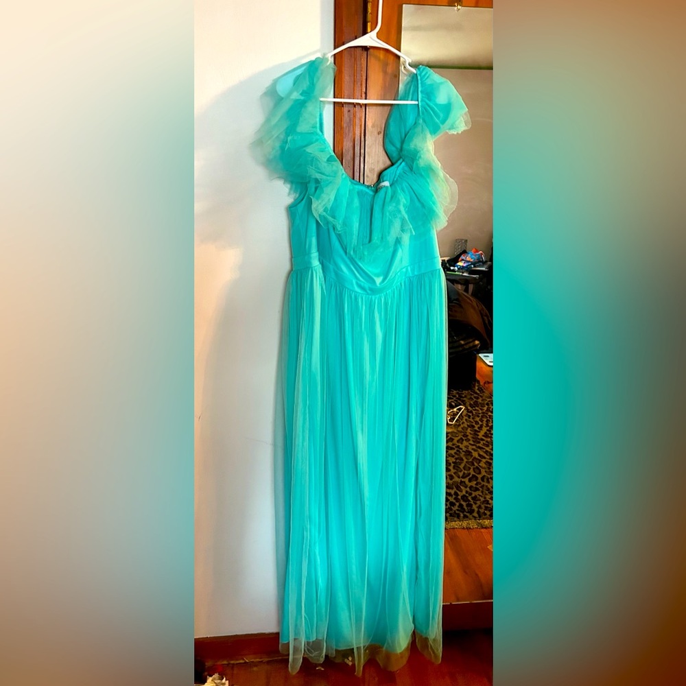 Shein off the shoulder tulle mint green gown